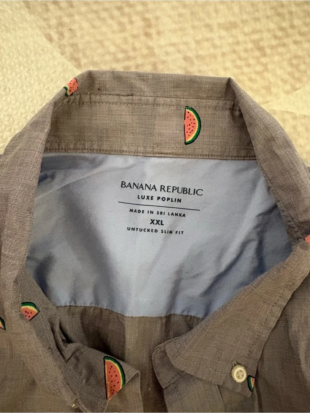Banana Republic Gray Shirt with Pink & Green Watermelon Motif